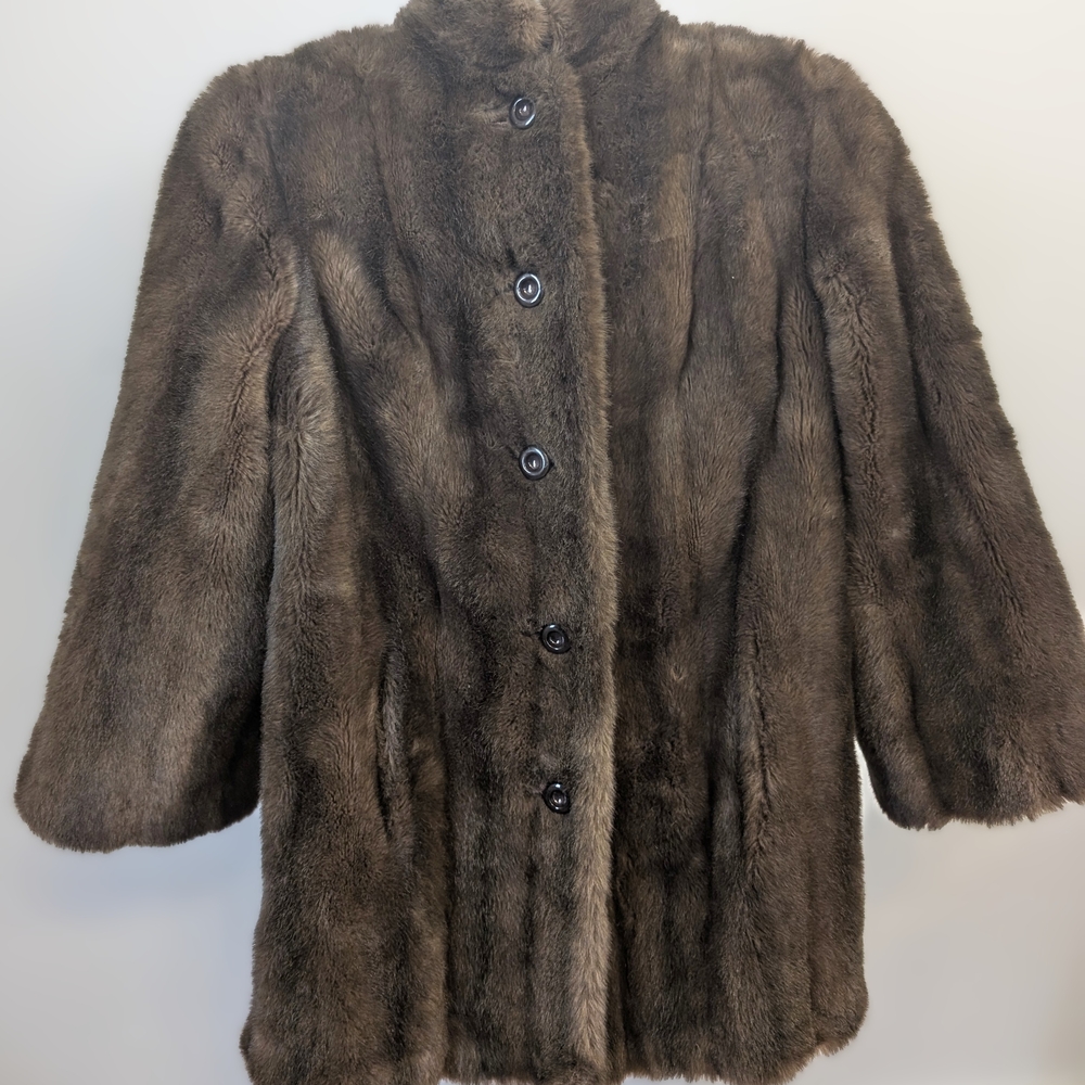 Vintage Lou Nierenberg NORMINK Faux Fur Coat Lerner's Furs Dark Brown